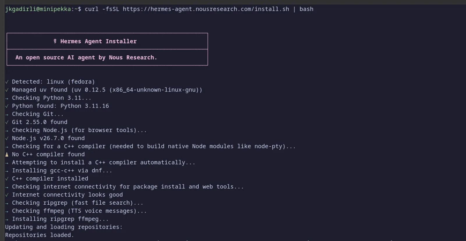 Hermes initial setup